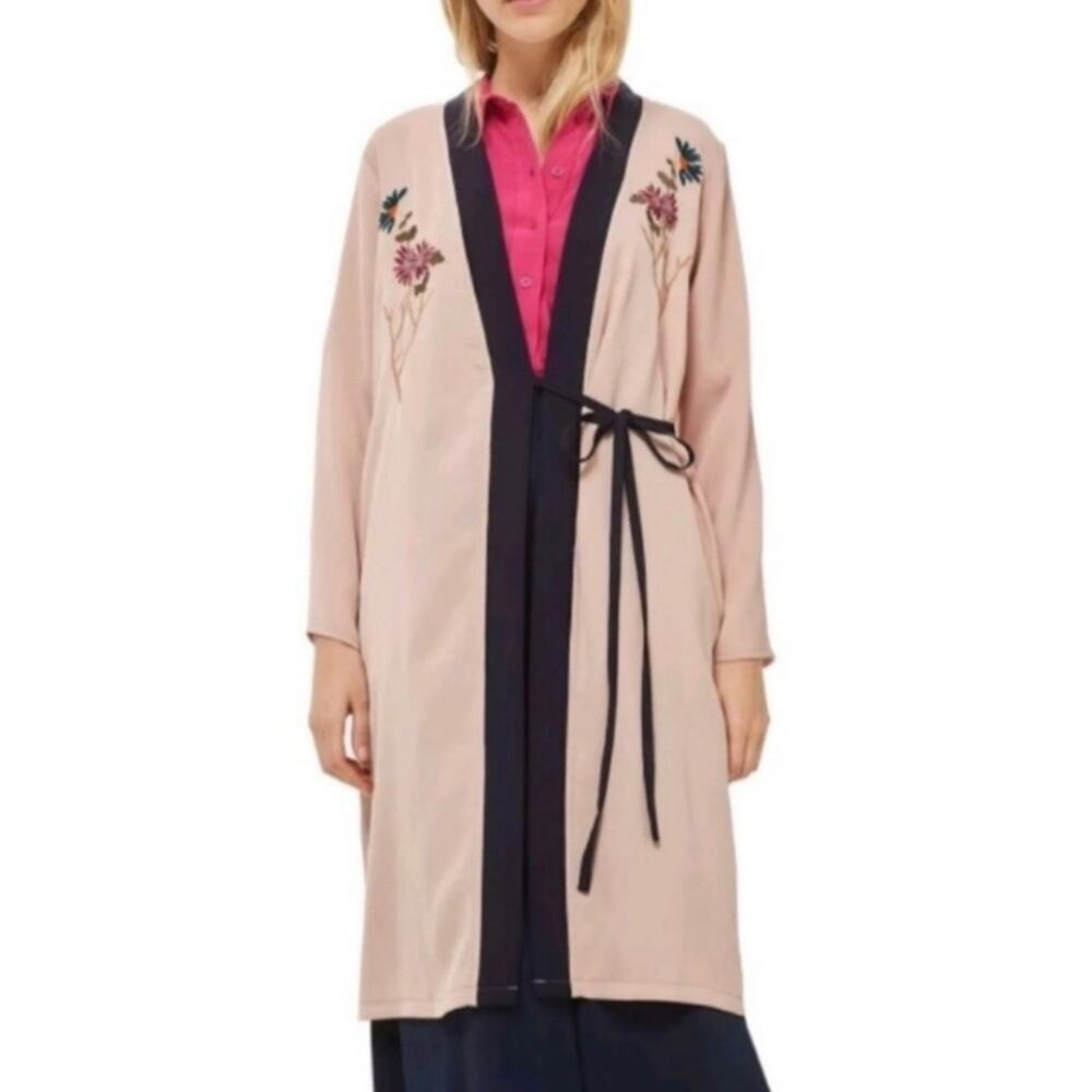 TopShop Beige Tiger Embroidered Duster Jacket Sz.2